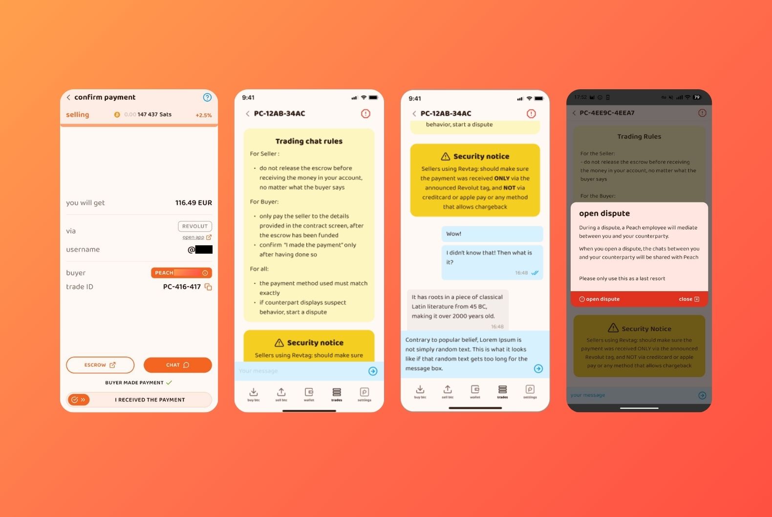 Peach Bitcoin app dispute process