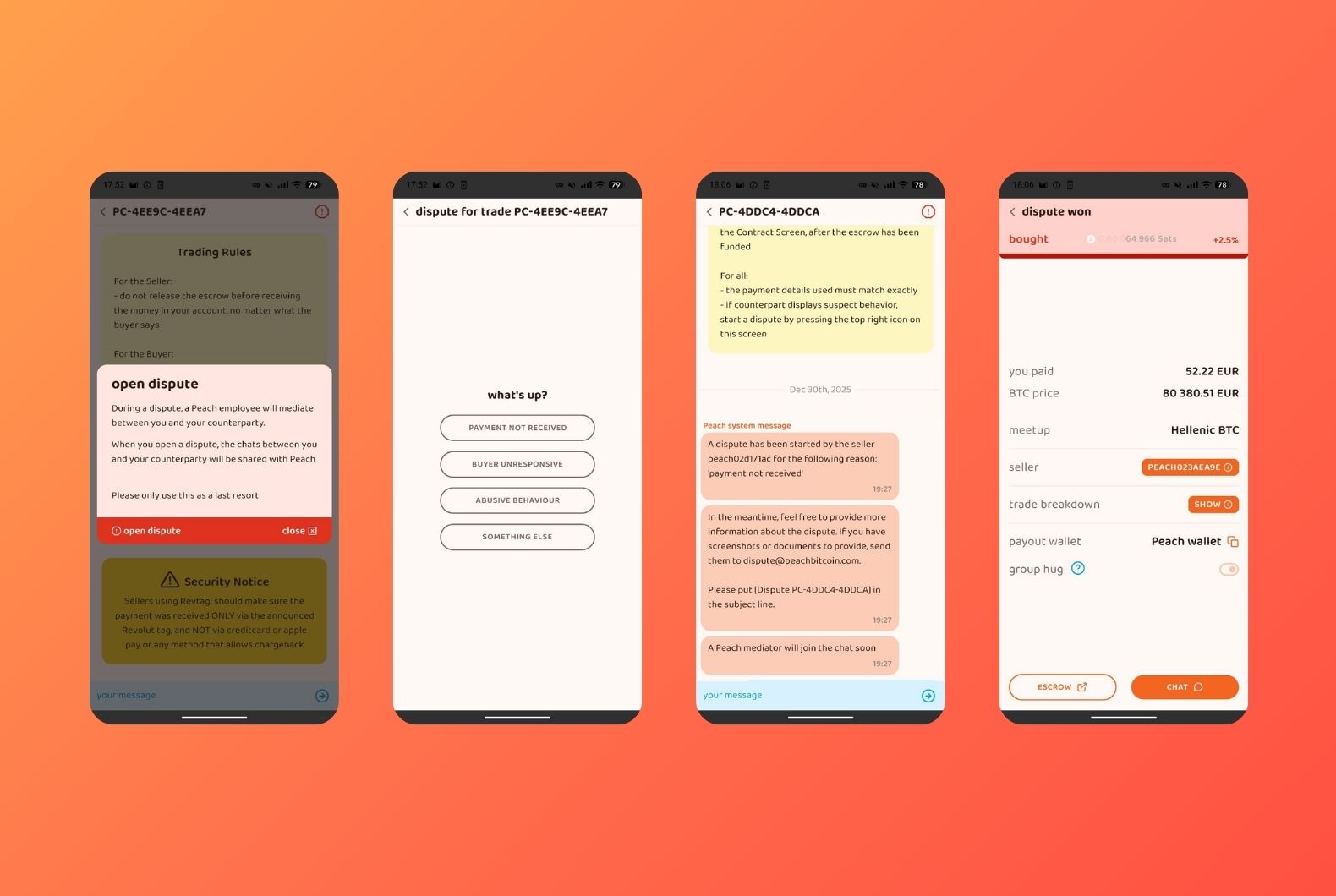 Peach Bitcoin app dispute, in a dispute