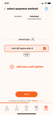 Select cash option